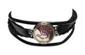 LEATHER BRACELET SNAPS BUTTON CHARM WITH SIGN LANGUAGE " I LOVE YOU " ( SILVER BACKGROUND WITH PURPLE OUTLINE HAND) B21