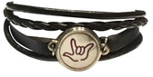 LEATHER BRACELET SNAPS BUTTON CHARM WITH SIGN LANGUAGE " I LOVE YOU " ( SILVER BACKGROUND WITH RED OUTLINE HAND) B22