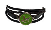 LEATHER BRACELET SNAPS BUTTON CHARM WITH SIGN LANGUAGE " I LOVE YOU " ( LIME BACKGROUND WITH SILVER OUTLINE HAND) B23