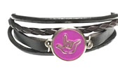 LEATHER BRACELET SNAPS BUTTON CHARM WITH SIGN LANGUAGE " I LOVE YOU " ( PURPLE BACKGROUND WITH SILVER OUTLINE HAND) B25