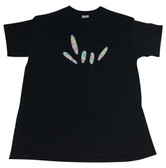 BLACK SHIRT WITH SIGN LANGUAGE DRAW HAND " I LOVE YOU" ( MULTI-COLORS FLOWERS) ADULT SHIRT