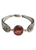 Silver Spoon Snap Button Bracelet with Sign Language hand " I LOVE YOU"  (Red Background)