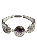 Silver Spoon Snap Button Bracelet with Sign Language hand " I LOVE YOU"  (Purple Outline)