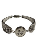 Silver Spoon Snap Button Bracelet with Sign Language hand " I LOVE YOU"  (Black Outline)