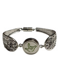 Silver Spoon Snap Button Bracelet with Sign Language hand " I LOVE YOU"  (Lime Outline)