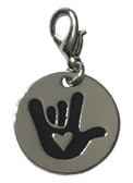 Sign Language Hand " I LOVE YOU" Circle Charm for pull zip or bracelet,( Black Enamel Hand)
