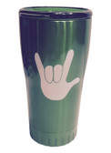  GREEN STAINLESS STEEL TUMBLER 20 OZ WITH SIGN LANGUAGE " I LOVE YOU " (WHITE HAND)