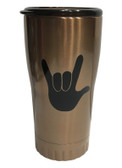  COPPER STAINLESS STEEL TUMBLER 20 OZ WITH SIGN LANGUAGE " I LOVE YOU " (BLACK HAND)