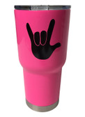STAINLESS STEEL (HOT PINK) TUMBLER 30 OZ WITH SIGN LANGUAGE " I LOVE YOU HAND " (BLACK)