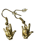 SIGN LANGUAGE HAND "I LOVE YOU"  HOOK EARRINGS (GOLD OR SILVER PLATING)