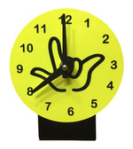 DESK CLOCK , SIGN LANGUAGE WITH BLACK OUTLINE HAND (YELLOW BACKGROUND)