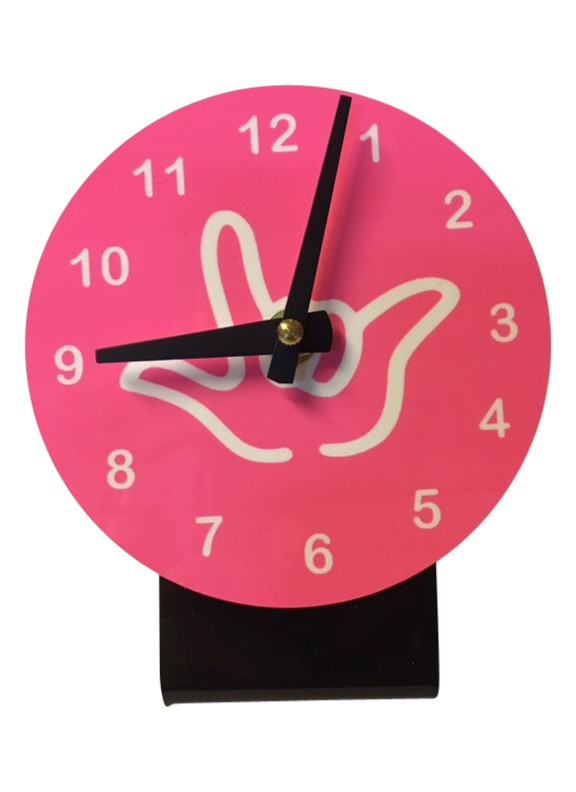 Desk Clock Sign Language With White Outline Hand Pink