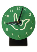 DESK CLOCK , SIGN LANGUAGE WITH WHITE OUTLINE HAND (GREEN BACKGROUND)
