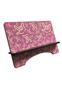 IPAD DEVICE STAND WITH SIGN LANGUAGE " I LOVE YOU " WHITE HANDS (PINK BACKGROUND) FOR IPad