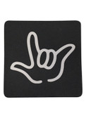 DRINK COASTER SQUARE PAD SIGN LANGUAGE OUTLINE HAND " I LOVE YOU" ( BLACK BACKGROUND / WHITE HAND)
