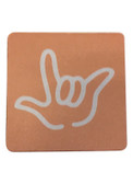  DRINK COASTER SQUARE PAD SIGN LANGUAGE OUTLINE HAND " I LOVE YOU"  ( SALMON BACKGROUND / WHITE HAND),