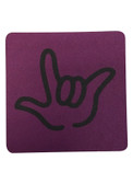 DRINK COASTER SQUARE PAD SIGN LANGUAGE OUTLINE HAND " I LOVE YOU"  ( PURPLE BACKGROUND / BLACK HAND)