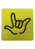 DRINK COASTER SQUARE PAD SIGN LANGUAGE OUTLINE HAND " I LOVE YOU"  ( YELLOW BACKGROUND / BLACK HAND)
