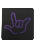 DRINK COASTER SQUARE PAD SIGN LANGUAGE OUTLINE HAND " I LOVE YOU"  ( BLACK BACKGROUND / PURPLE HAND)