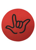 DRINK COASTER CIRCLE PAD SIGN LANGUAGE OUTLINE HAND " I LOVE YOU"  ( RED BACKGROUND / BLACK HAND)