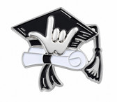 Graduation Cap Sign Language ASL " I LOVE YOU" hand Pin ( Silver)  
