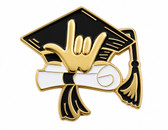 GRADUATION CAP SIGN LANGUAGE ASL " I LOVE YOU" HAND PIN ( GOLD)  