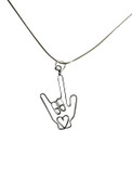 Sign Language Hand " I LOVE YOU" with Heart  Wire Pendant Silver Chain