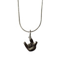 SIGN LANGUAGE " I LOVE YOU" FAT CARTOON HAND NECKLACE (STAINLESS SILVER)