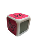 CUBE CLOCK WITH COLOR CHANGEABLE GLOWING LED SIGN LANGUAGE HAND "I LOVE YOU" ( PINK WITH BLACK HAND)