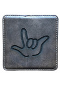 Leather Coaster with Sign Language I LOVE YOU Outline Hand