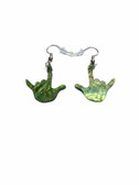Sign Language Full hands " I LOVE YOU" Earrings  (Grass Green)