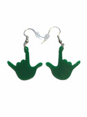 Sign Language Full hands " I LOVE YOU" Earrings  (Green Soild)