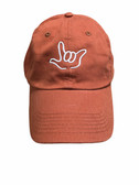 Sign Language  Hand  Outline"I LOVE YOU " CAP (TEXAS ORANGE WITH WHITE THREAD)