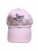 Sign Language  Hand  Outline"I LOVE YOU " CAP (LIGHT PINK WITH BLACK THREAD)