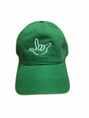 Sign Language  Hand  Outline"I LOVE YOU " CAP (KELLY GREEN WITH WHITE THREAD)