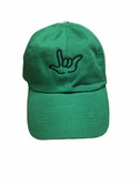 Sign Language  Hand  Outline"I LOVE YOU " CAP (KELLY GREEN WITH BLACK THREAD)