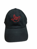 Sign Language  Hand  Outline"I LOVE YOU " CAP (BLACK WITH RED THREAD)