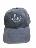 Sign Language  Hand  Outline"I LOVE YOU " CAP (DENIM WITH WHITE THREAD)