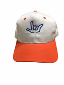 Sign Language  Hand  Outline"I LOVE YOU " CAP (ORANGE & WHITE WITH ROYAL THREAD)