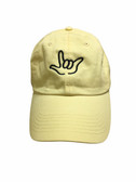 Sign Language  Hand  Outline"I LOVE YOU " CAP (LIGHT YELLOW WITH BLACK THREAD)