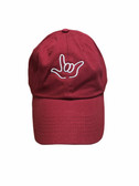Sign Language  Hand  Outline"I LOVE YOU " CAP (WINE WITH WHITE THREAD)