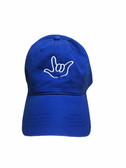 Sign Language  Hand  Outline"I LOVE YOU " CAP (ROYAL WITH WHITE THREAD)