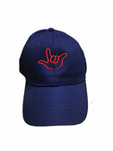 Sign Language  Hand  Outline"I LOVE YOU " CAP (NAVY  WITH RED THREAD)