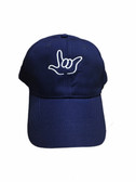Sign Language  Hand  Outline"I LOVE YOU " CAP (NAVY  WITH WHITE THREAD)