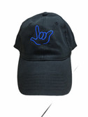 Sign Language  Hand  Outline"I LOVE YOU " CAP (BLACK WITH ROYAL THREAD)