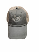 Sign Language  Hand  Outline"I LOVE YOU " CAP (GREY WITH KHAKI THREAD)