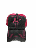 Sign Language  Hand  Outline"I LOVE YOU " CAP (BLACK & NEON PINK WITH PINK THREAD)
