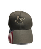 Sign Language  Hand  Outline"I LOVE YOU " CAP (OLIVE USA  WITH KHAKI THREAD)