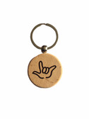 SIGN LANGUAGE OUTLINE " I LOVE YOU"  KEYCHAIN WOODEN (CIRCLE)