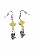 CROSS STONE LIGHT YELLOW WITH SIGN LANGUAGE HAND " I LOVE YOU" EARRINGS